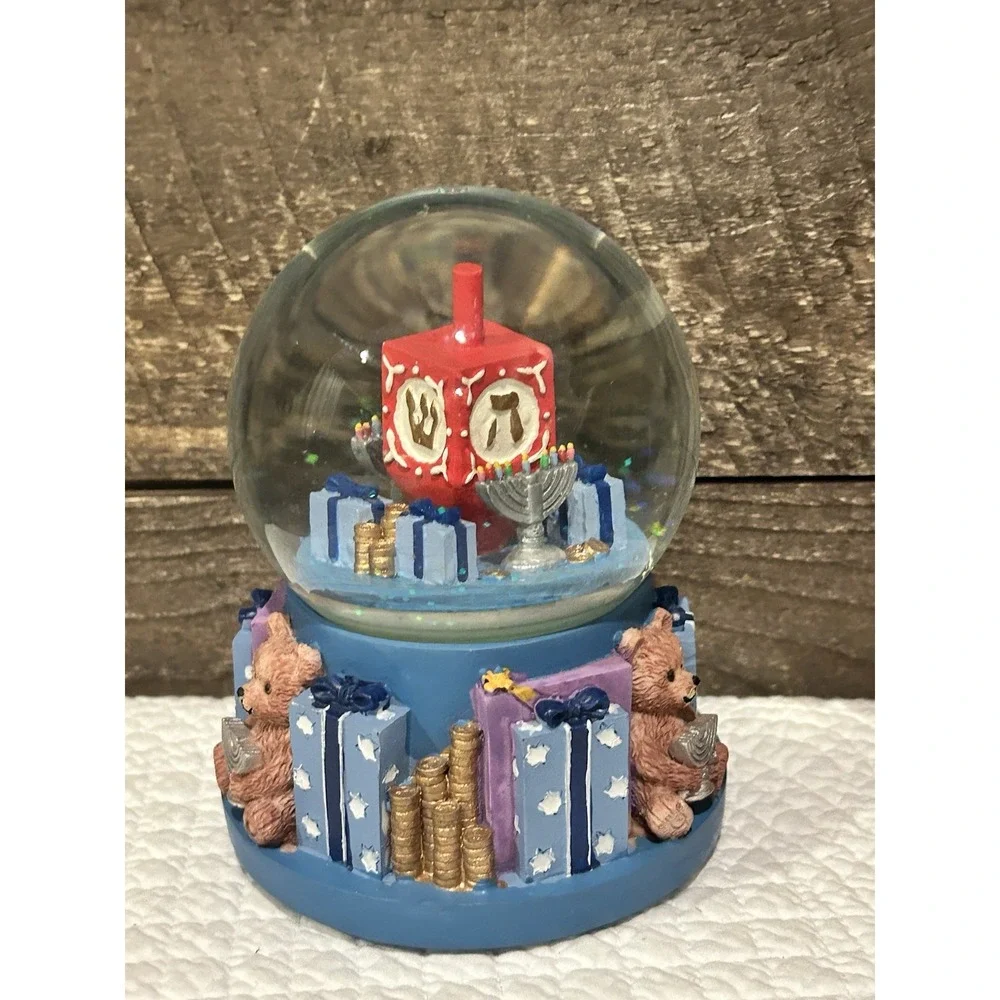 Shalom House Dreidel Musical Snow Globe Music Box Rotating Figurine‎ Works Great